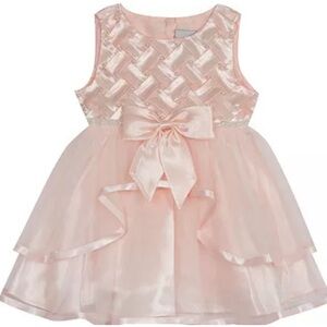 Baby Girls Basket Weave Social Dress with Two Tiered Ribbon Skirt size:18 months
